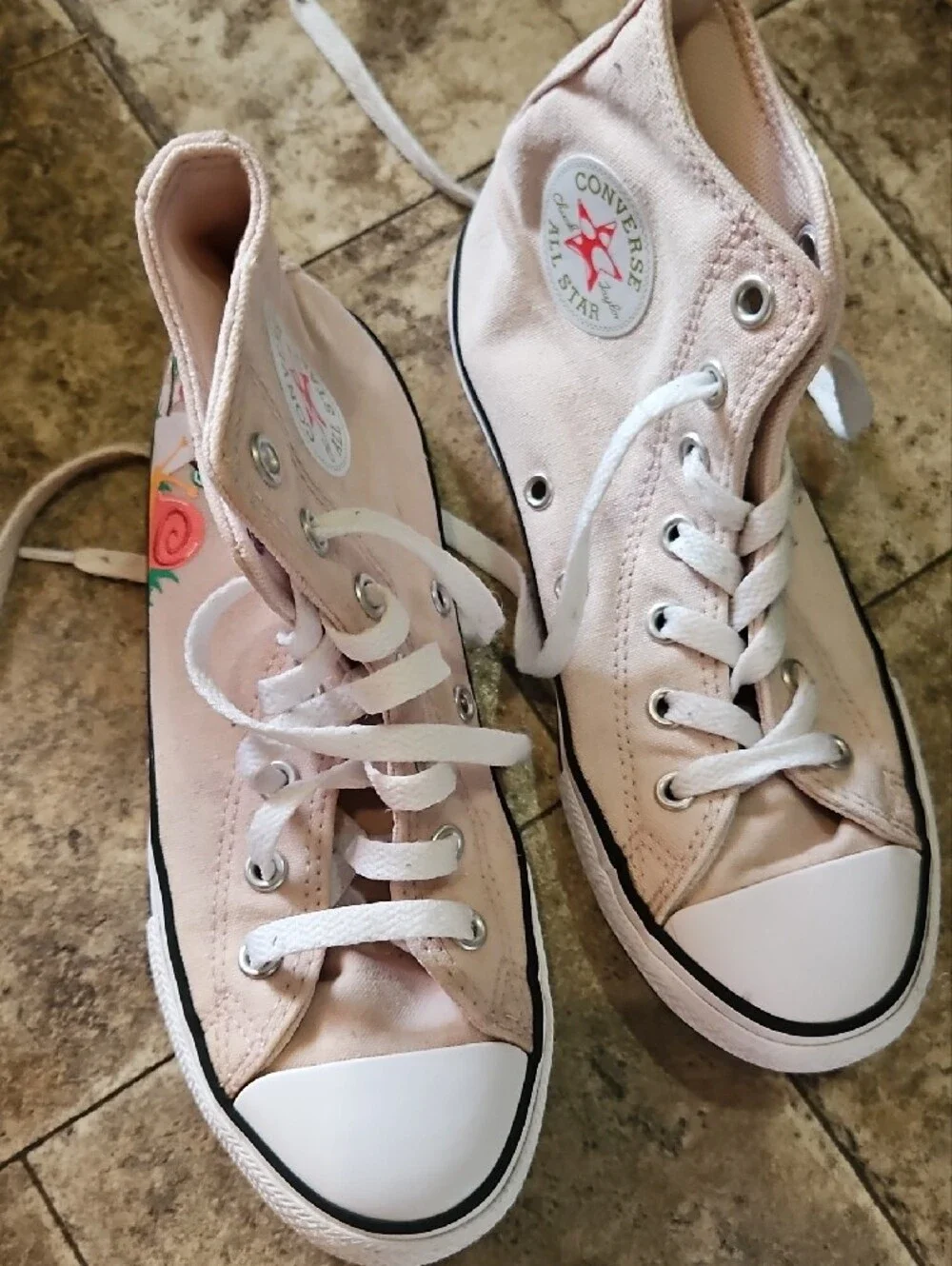 Converse Kids Light Pink High-Top Sneakers with Mushroom & Snail Design